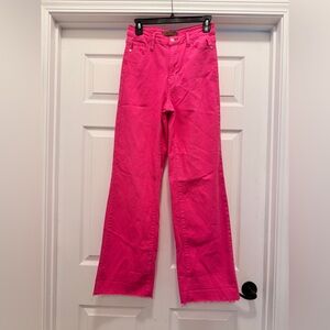 JUDY BLUE High Waisted 90s Style straight Leg Raw Hem Hot Pink 5/27
